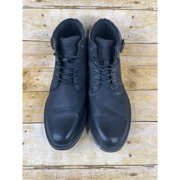 Men's Perry Ellis Black Ankle Boots Size 12 Lace Up Buckle Accent Casual - Picture 3 of 9